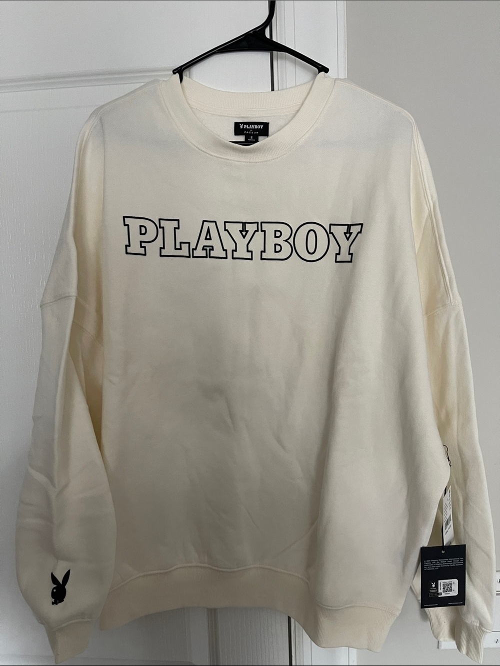 PLAYBOY Cream Crewneck with Black Outline Logo
